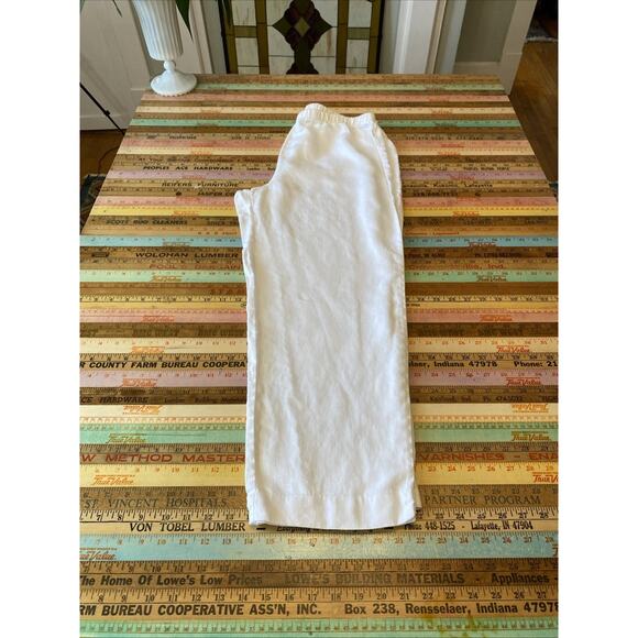 Hot Cotton M 100% Linen White Wide Leg Elastic Waist Pull On Pants Lagenlook - Picture 2 of 13